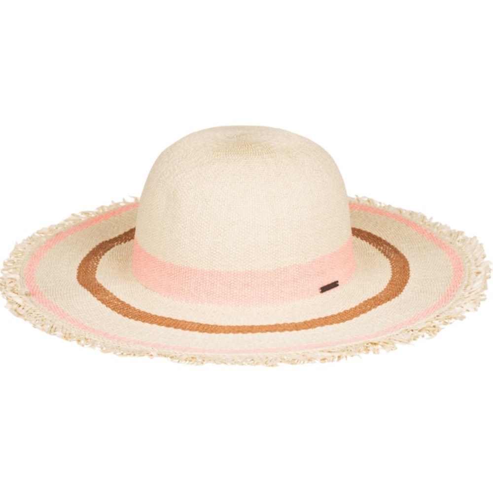 EUC ROXY Pink/Tan Striped Straw Hat